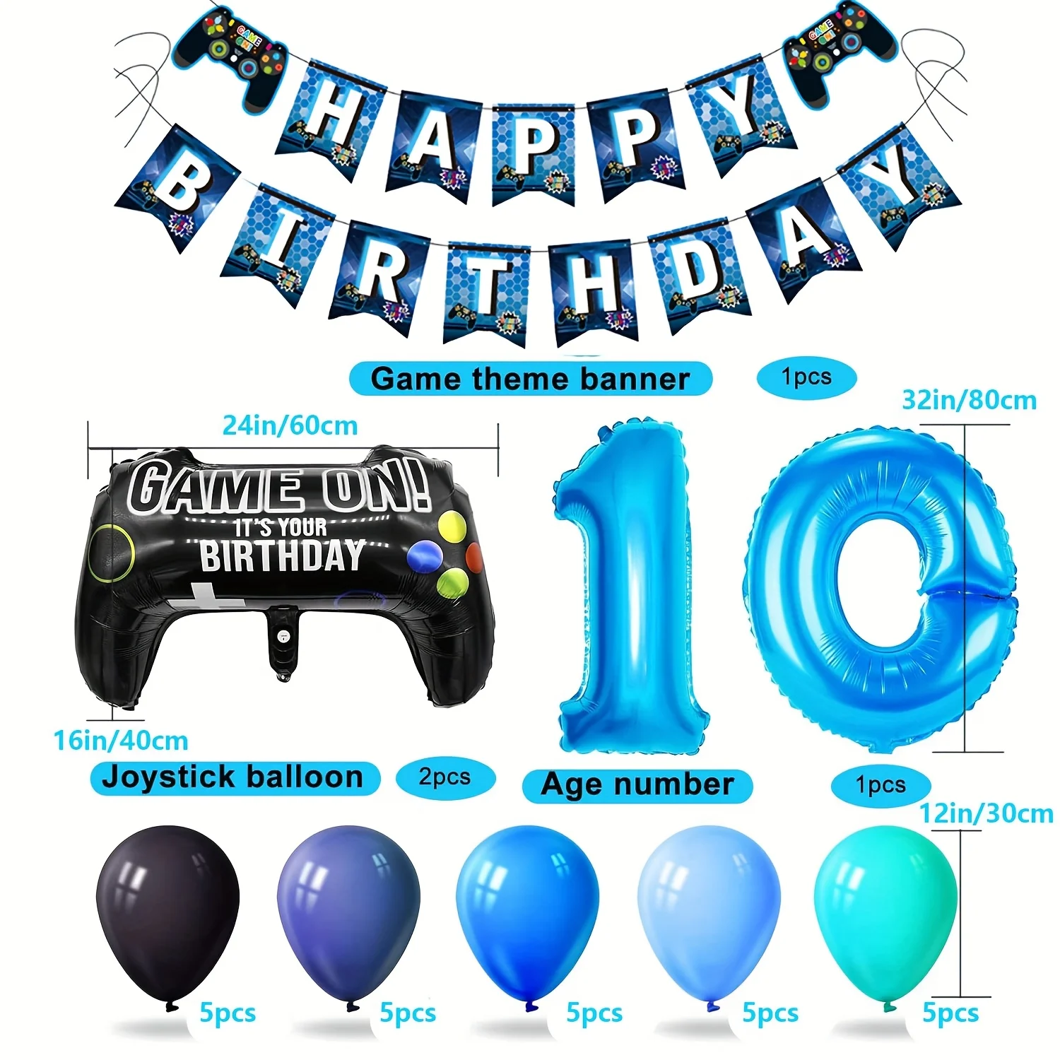 1set Gamepad Balloons Game on With Blue Digit Number Balloon Children's Birthday Party Decorations Game Theme Party Supplies - Image 2