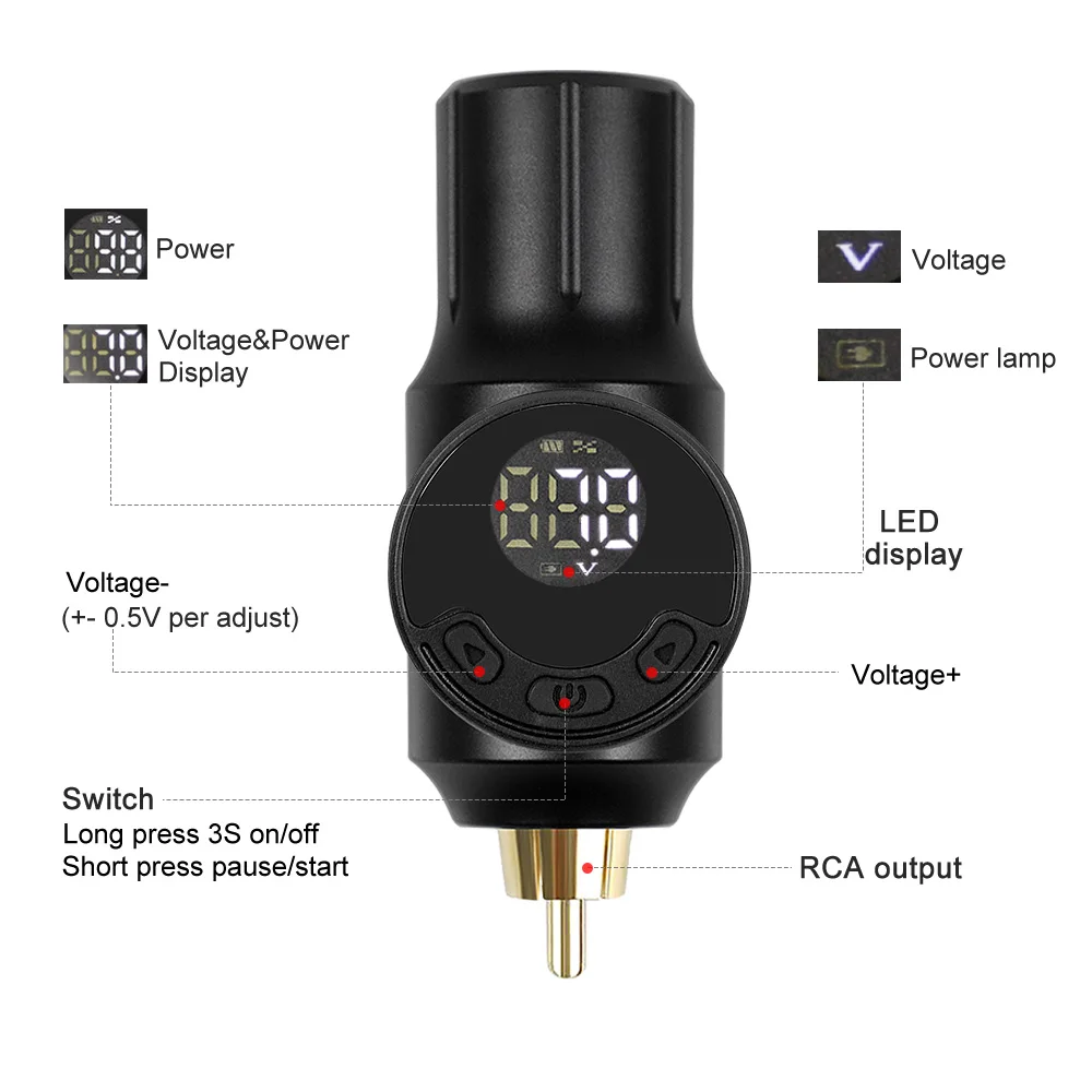★タトゥーマシン用　ＲＣＡワイヤレス小型電源・LED残量表示ペンマシン等★3 プロワイヤレス永久電源rca/3.5ミリメートルミニタトゥー電源