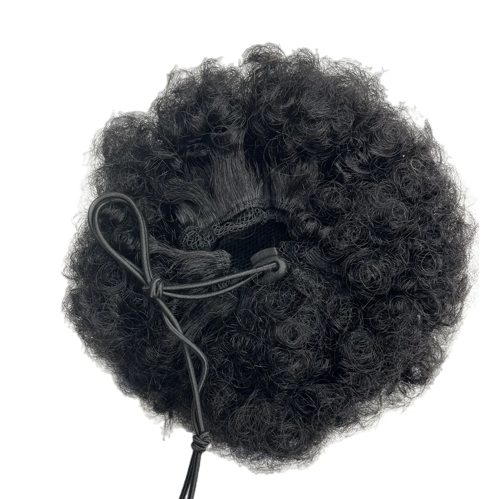 Afro Puff Drawstring Ponytail Extension for Black Women Short Human Hair Afro Puff Ponytail for Natural Hair Kinky Curly