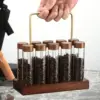 10x Single Dose Coffee Bean Cellar Tube with Wooden Holder Stand Glass Coffee Beans Storage Containers for Coffee Lovers 5