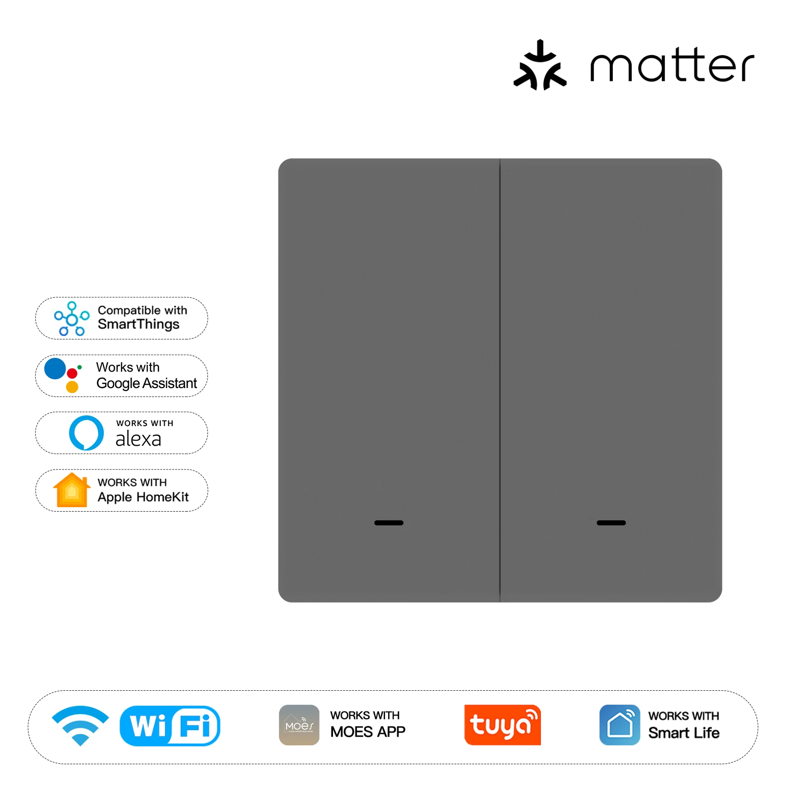 MOES Smart Light Switch EU WiFi Matter Button Remo...