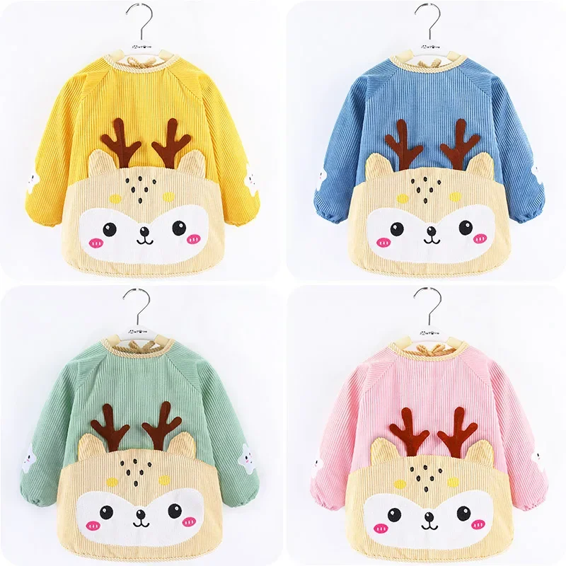 

Детские фартуки с длинным рукавом, нагрудник, милые Мультяшные Водонепроницаемые Детские фартуки для еды, игр, рисования, самокормления, подходят для детей