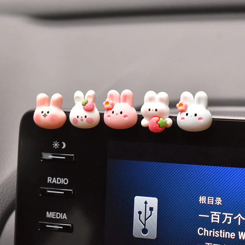 Creative rabbit car ornaments lovely cartoon figurines car accessories car center console display screen decorative stickers