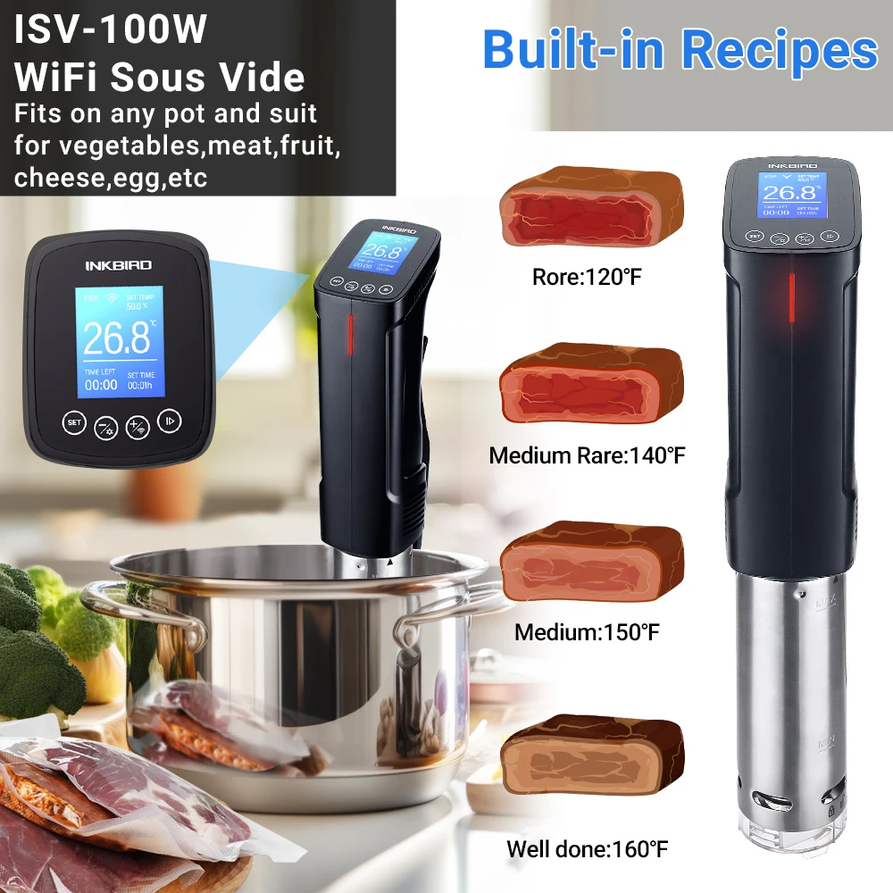 

ISV-100W INKBIRD Sous Vide WI-FI Culinary Cooker Precise Temperature&Timer Stainless Steel Thermal Immersion Circulator for Kitc