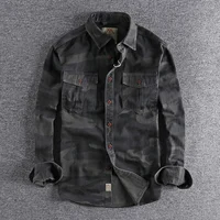 Solomon-Chemise à manches longues pour hommes, vêtements de travail de style n, chemisier décontracté pour jeunes militaires, double poches, mode 3