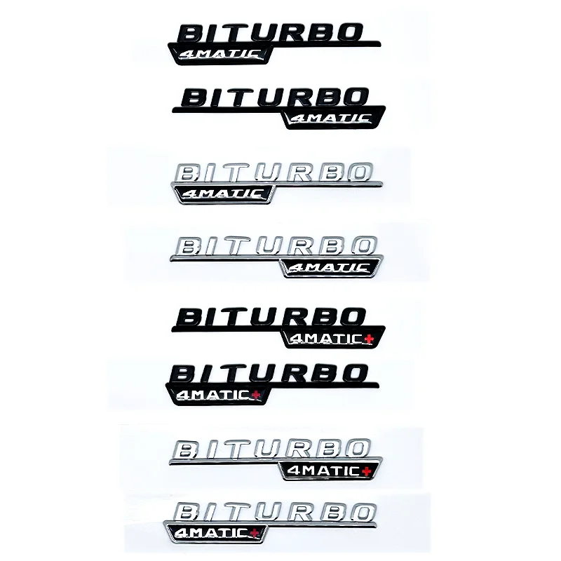 2개 자동차 문자 펜더 트림 배지 BITURBO 4MATIC Plus 엠블럼 스티커 메르세데스 AMG C43 E43 GLE43 GLC43 W205 W213 액세서리