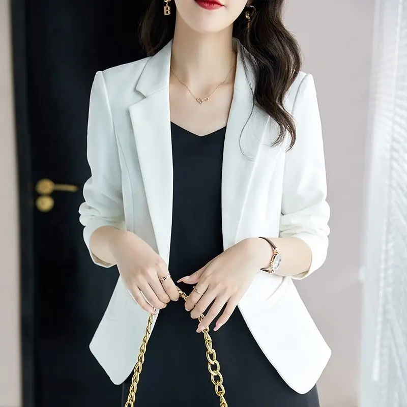 2023 Spring and Autumn Korean Edition Temperament Commuting Simple Suit Collar Slim Fit Solid Color Versatile Long Sleeve Suit