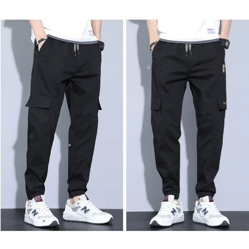 Casual Sports Pants Men Summer Thin Harlan Elastic Cargo Pants Loose Sports Trend Tie Feet