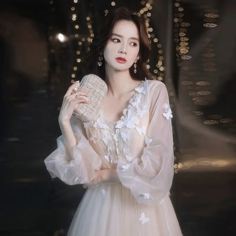 

Harajpee Bridesmaid Dress 2024 New Summer Light Luxury First Love Fairy Style Dresses Long Sleeved Party Forest Style Vestido