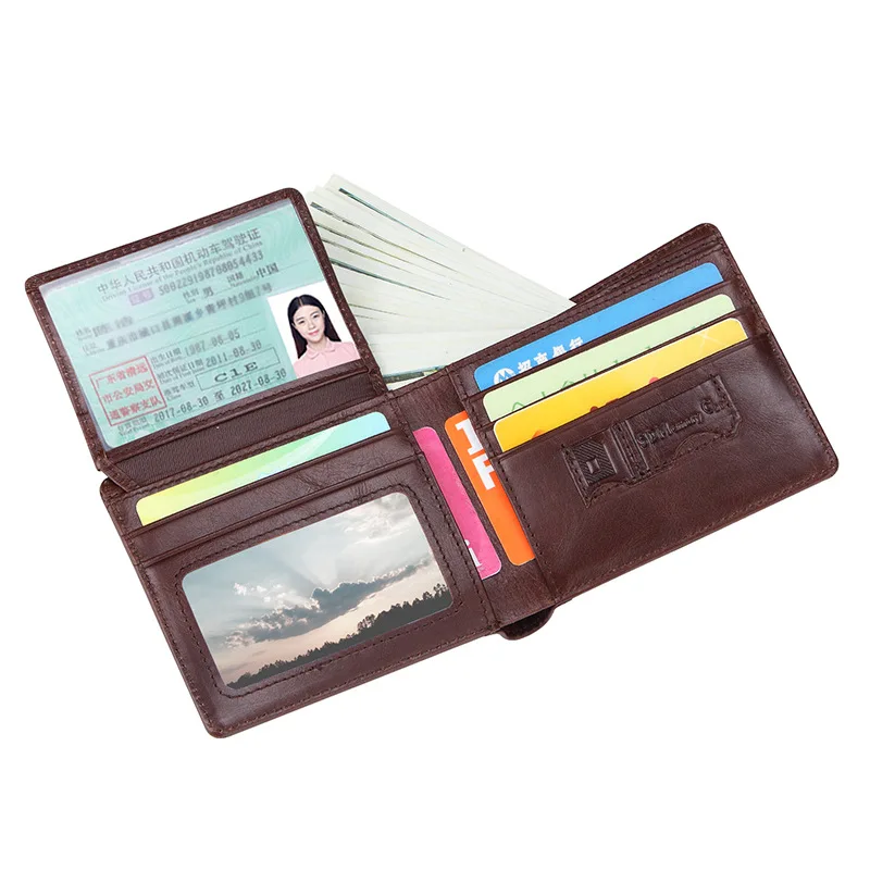 New style vintage oil wax leather wallet men's short rfid anti-magnetic anti-theft cowhide wallet