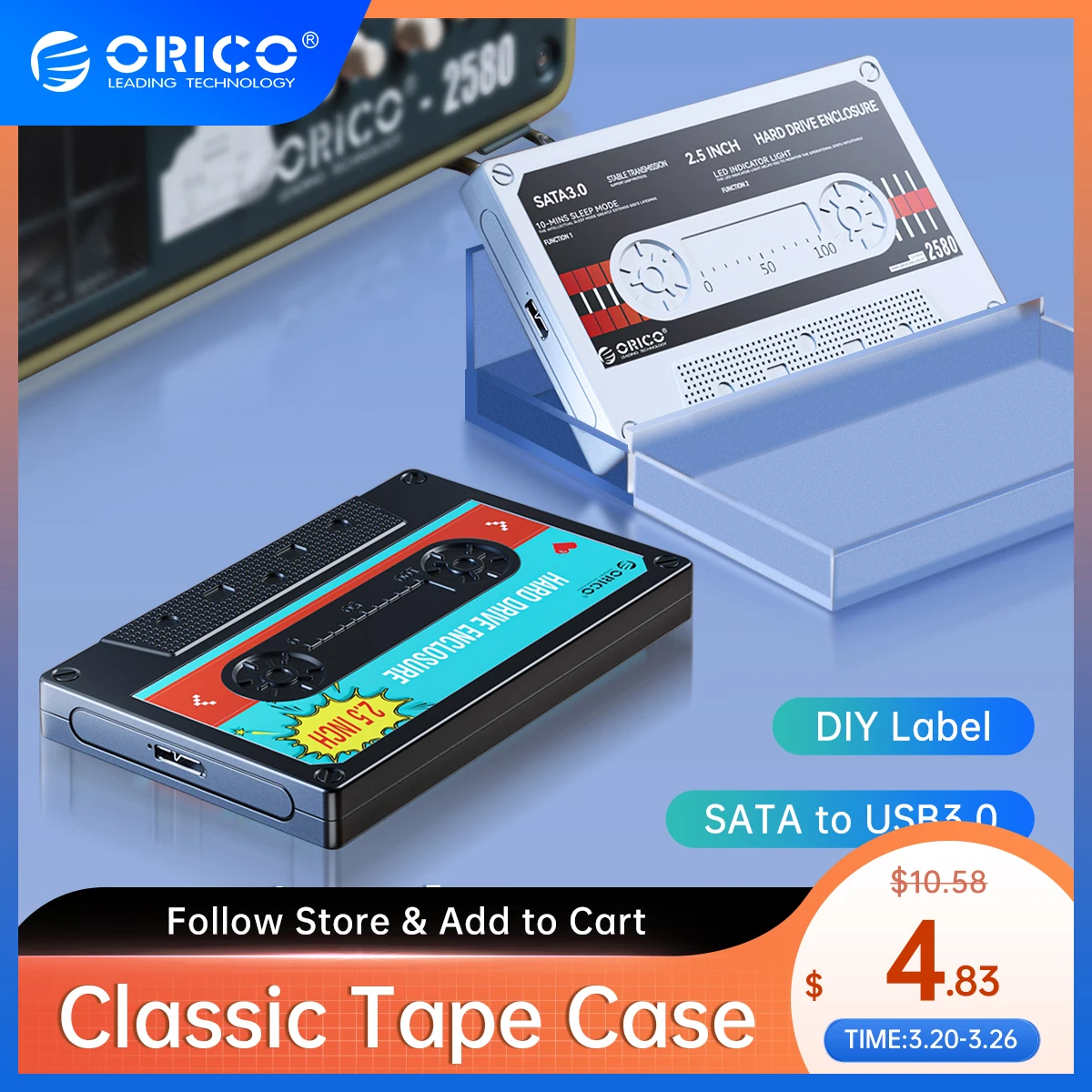  ORICO 2.5'' HDD Enclosure SATA to USB3.0 External Hard Drive Case 5Gbps / 6Gbps Type-C HDD Case With DIY Sticker 