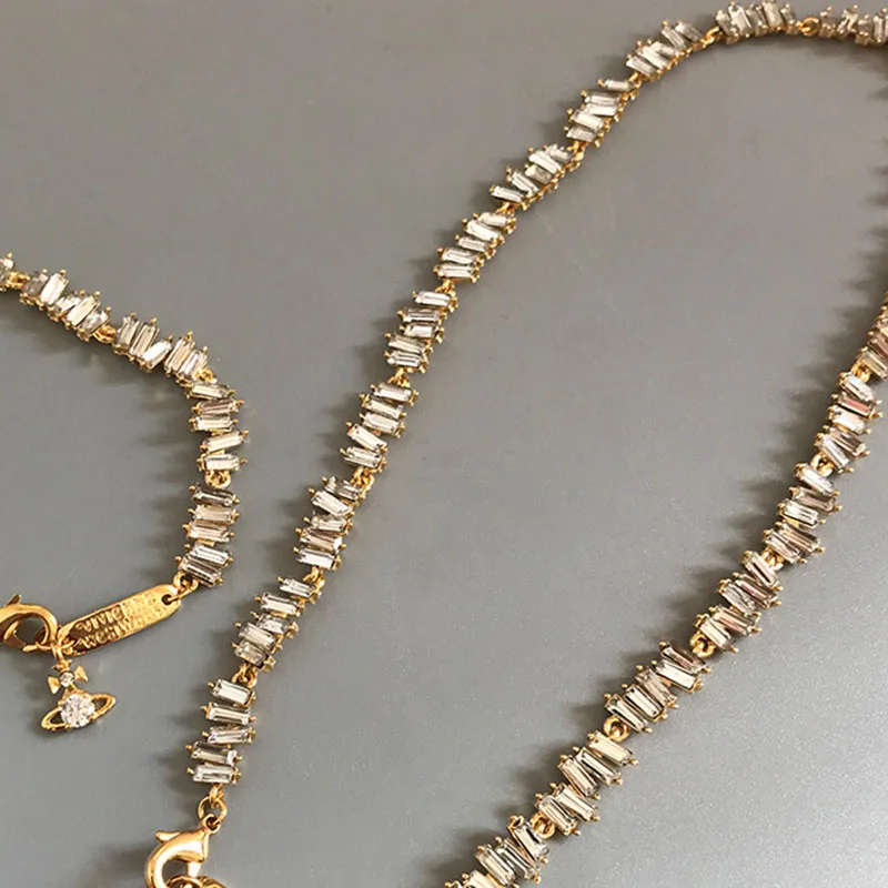 West saturn crystal necklace for women 
