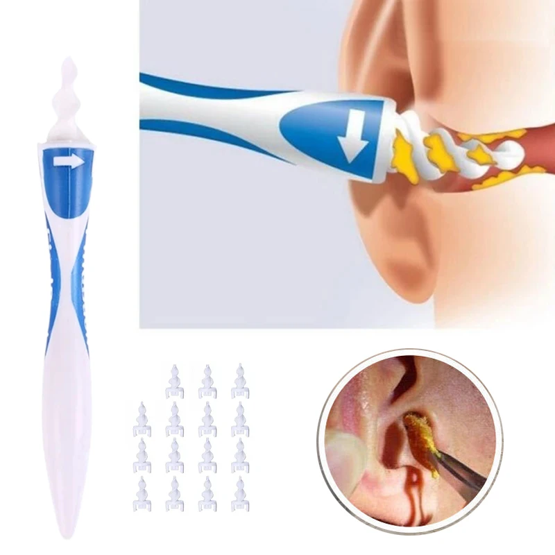 Ear Oil Remover For Adults And Children Portable Spiral Soft Silicone Ear Wax Cleaning Tool 16 Head Earwax Clean Set