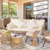 Small L-Shape Wicker Conversation Sectional Sofa with Egg Chair and Ice Bucket, 4 Pcs Boho Outdoor Indoor Patio Furniture Set 5