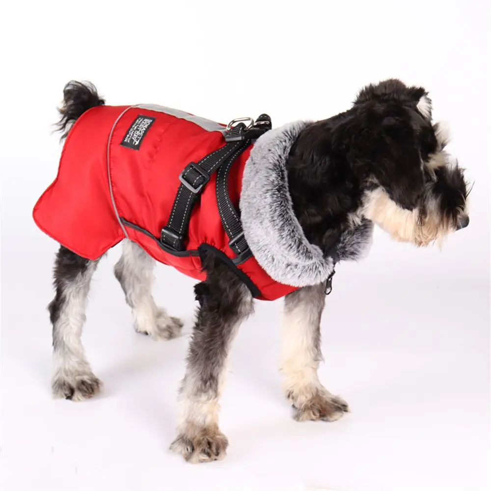 New Waterproof Jacket With Harness Coat Pet Dog Clothes Dogs Coats Plus Velvet Dog Warm Jackets
