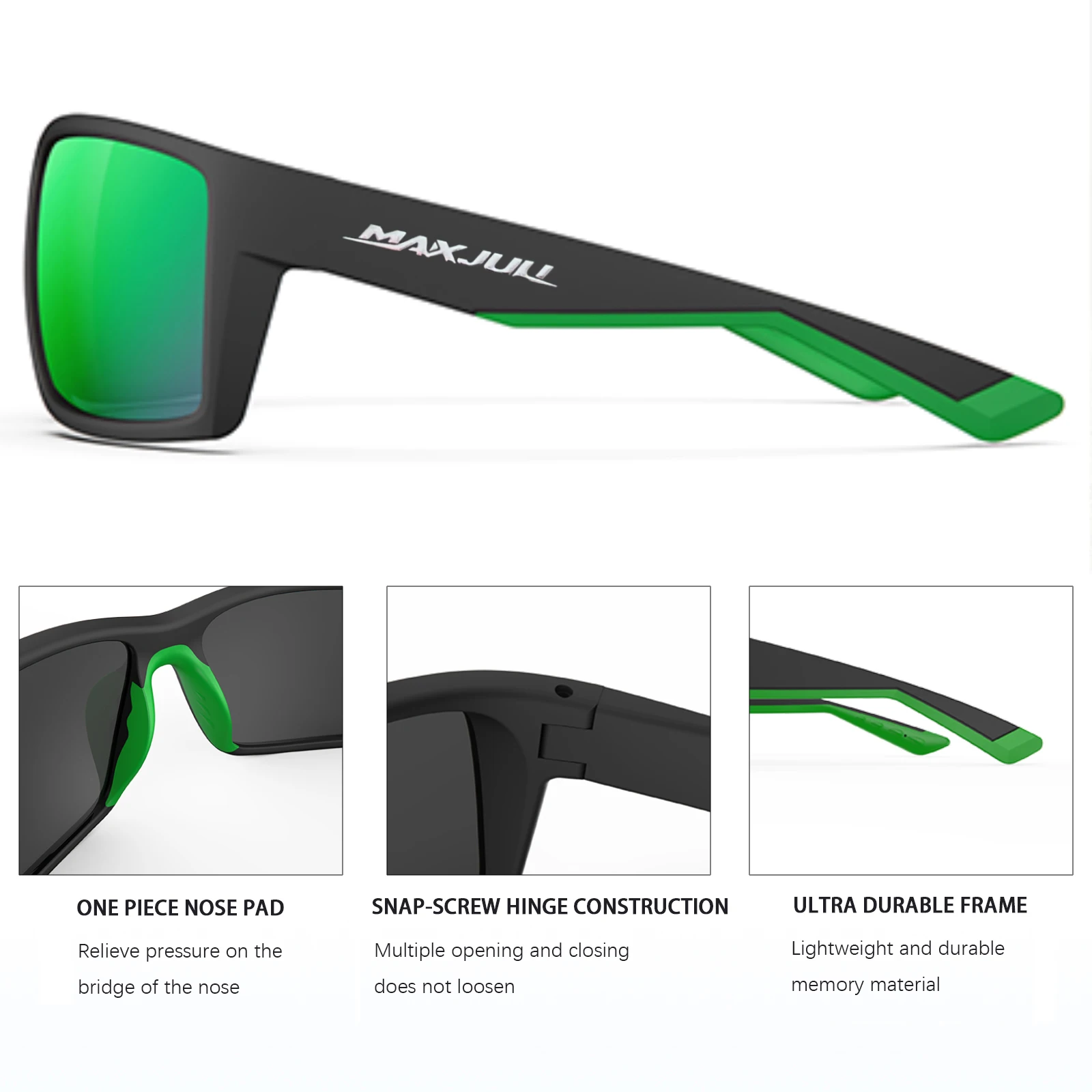 MAXJULI Lunettes de Soleil Polarisées Rectangulaires Extérieures pour Hommes Femmes, Lunettes de Soleil de Sport, Conduite, Pêche, Lunettes de Cyclisme 8122_voghion.com