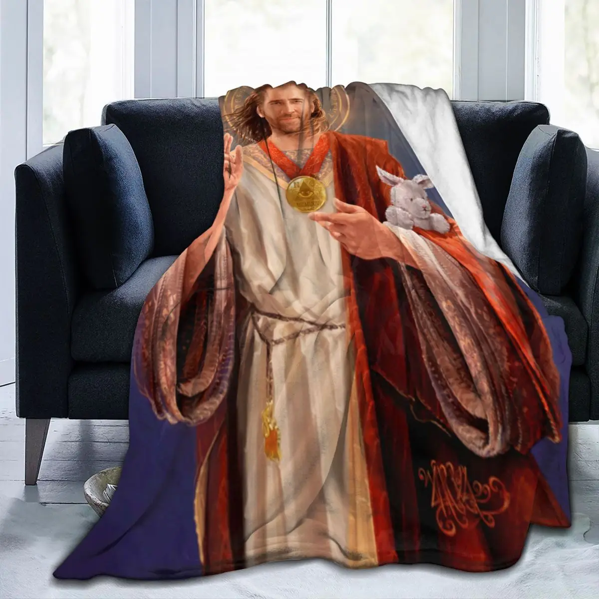N-Nicolas Cages Blankets Jesus Travel Flannel Throw Blanket Super Warm Couch Chair Custom DIY Bedspread Gift 3