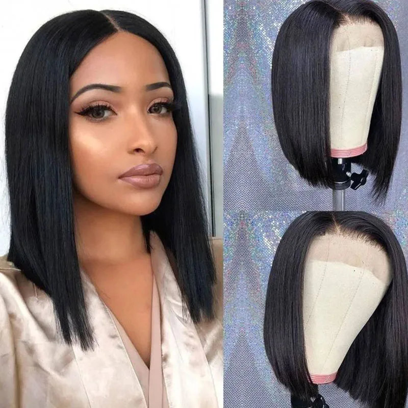 Lace Front Short Bob Wig Straight Natural Black Human Hair Wigs for Black Women Pre Plucked Closure Wig Brazilian Hair