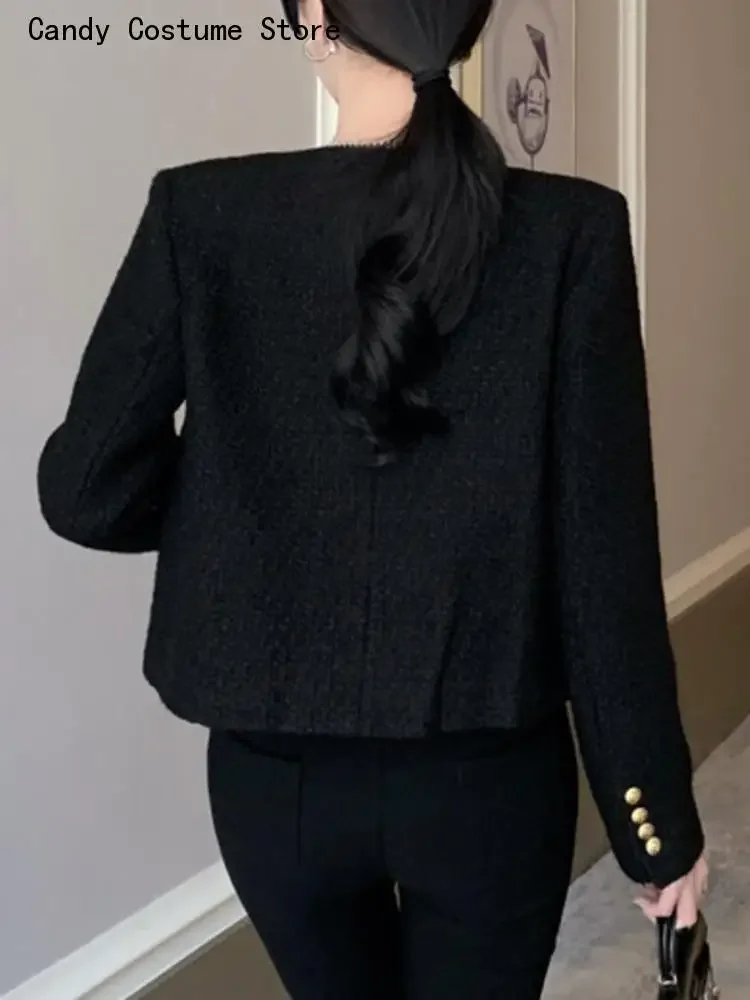 Woolen Short Coats Streetwear Outwear Crop Top Fall Winter French Vintage Small Fragrant Tweed Jacket Coat Women Elegant Casual