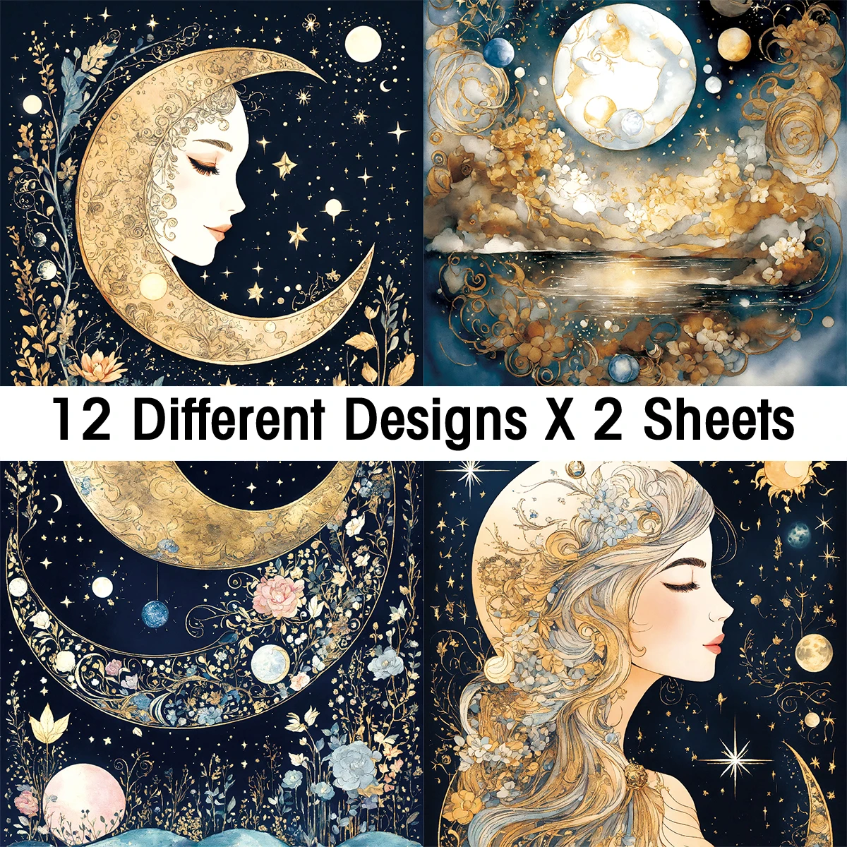 Fantasy Starry Moon Sky Junk Journal Kit DIY Crafts Scrapbooking Gift Wrapping Scrapbook Paper Pad 6x6 Inches 24Sheets
