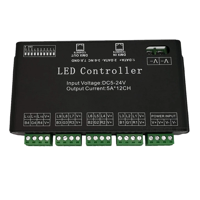 

12 Channel DMX Decoder 60A DMX512 LED Controller PWM Dimmer Driver For RGB LED Strip And Module Light DC12V-24V