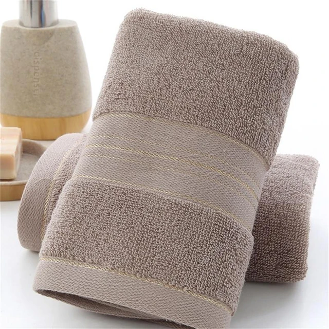 1pc Solid Color Yellow Thick Absorbent Bath Towel Or Face Towel, Stripe  Pattern Soft Towel For Household