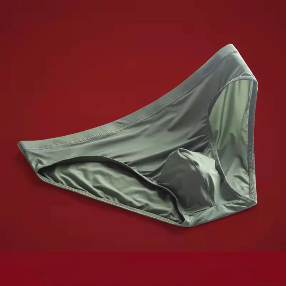 

Men Solid Color Ice Silk Skin-friendly Briefs Sexy Convex Pouch Panties Breathable Moisture Underpants Underwear Bikini Swimwear