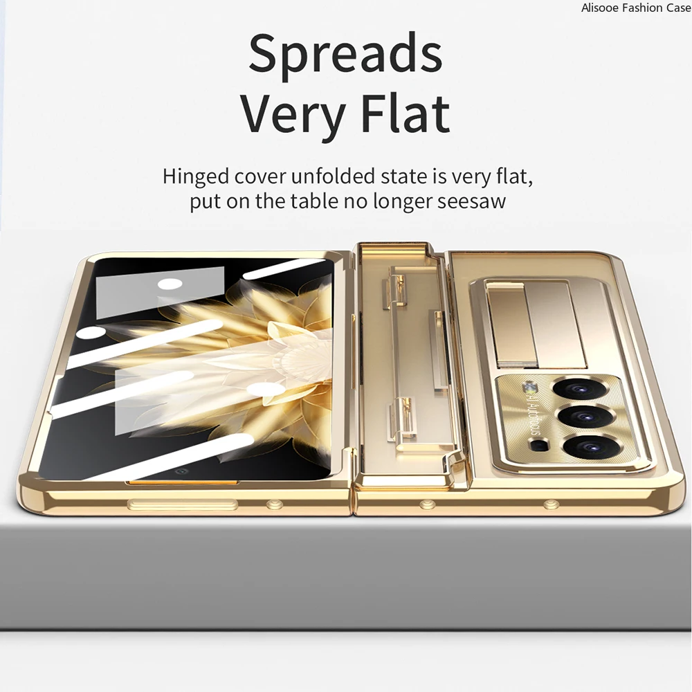 Custodia trasparente compatibile con Huawei Honor Magic V2, protezione con cerniera, protezione per lo schermo e cavalletto, ultra sottile, lussuosa placcatura, all-inclusive, antiurto, custodia