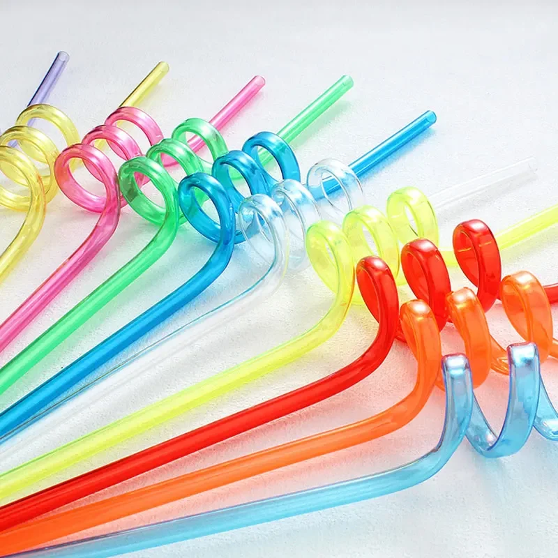 12pcs Straw Reusable Spiral Plastic Drinking Straws, for Children Birthday Party Supplies,Straw for Festival Party Wedding