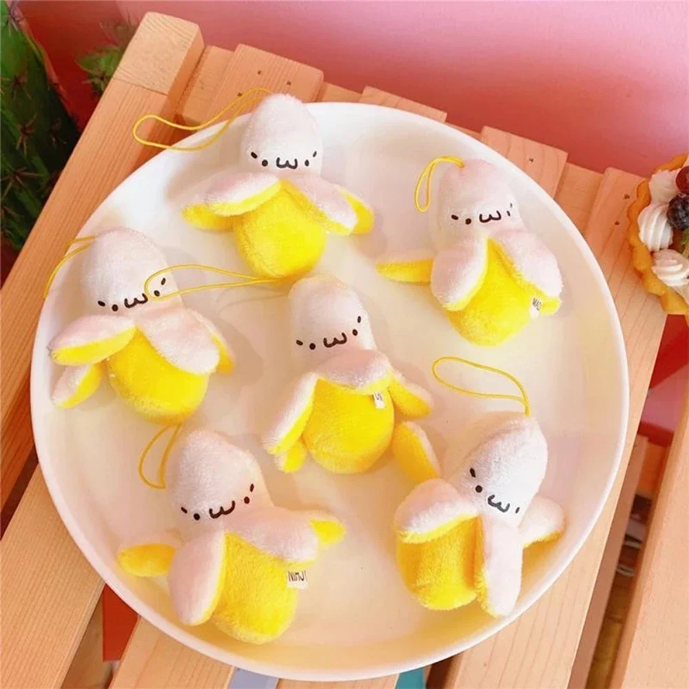 1-10pcs Cartoon Plush Banana Keychain plush keychain key chain on Backpack Hairy Kawaii Banana Pendant for Women Men Kid Toy Doll Key Chain Bag Car