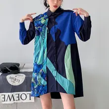 

2022 New Spring Chic Patchwork Embroidered Shirts For Women Fashion Vintage Loose All-Match Blouser Dress Female Ins Tide Street