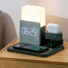4 in 1 Fast Wireless Charger LED Light Bedside Lamp Alarm Clock Desk Lamp Apple Watch Charger Headset Charging Portable Charger