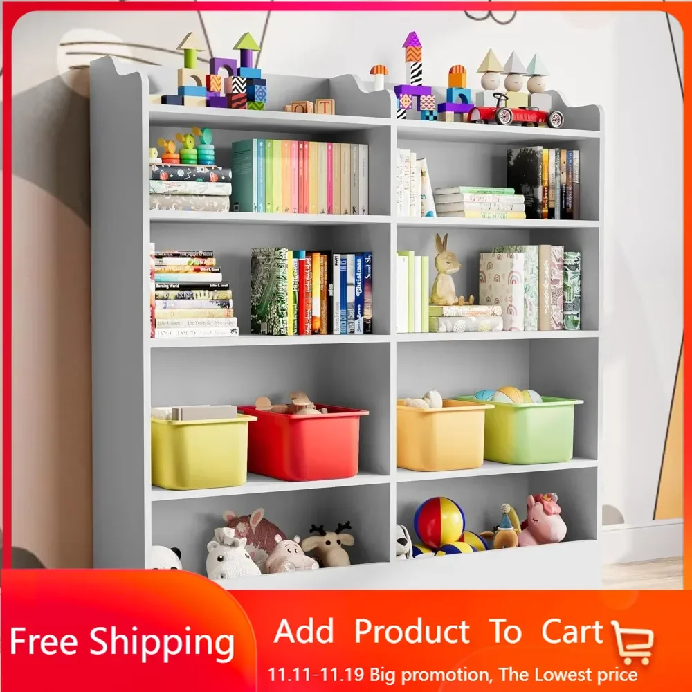 5 Tier Kids Bookshelf, 10 Cubbies Kids Toy Storage Organizer,Toddler Bookcase Storage Cabinet for Playroom, Bedroom