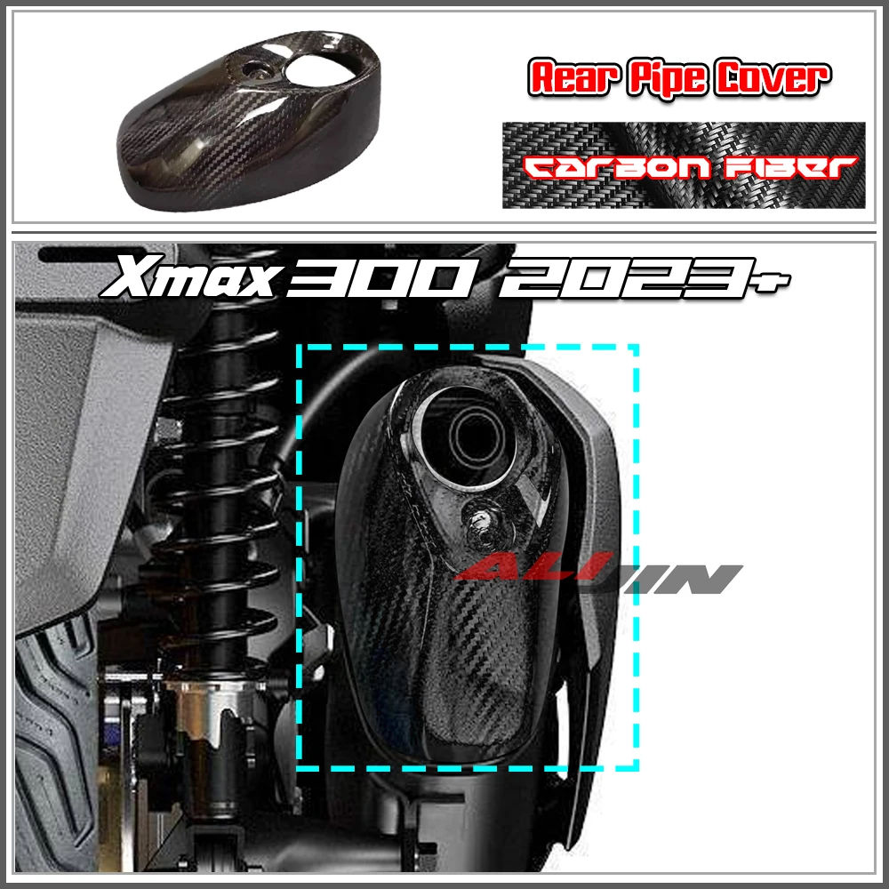 100% Vera Fibra Di Carbonio Per Yamaha Xmax 300 2023 2024 Tubo Di Scarico Moto Coperchio Posteriore Marmitta Punta Coda Estremità Trim Cap Protection