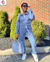 

loose sports suit autumn winter fashion thick sports solid color two-piece women's standing collar jogging plus velvet sweater