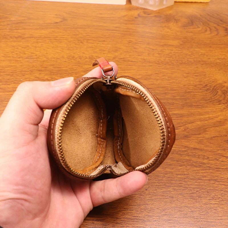 Rounded Coin Case Handmade From Full Grain Leather Jewelry Pouch, Mini Travel Size Box Rings Precious Articles Storage Organizer