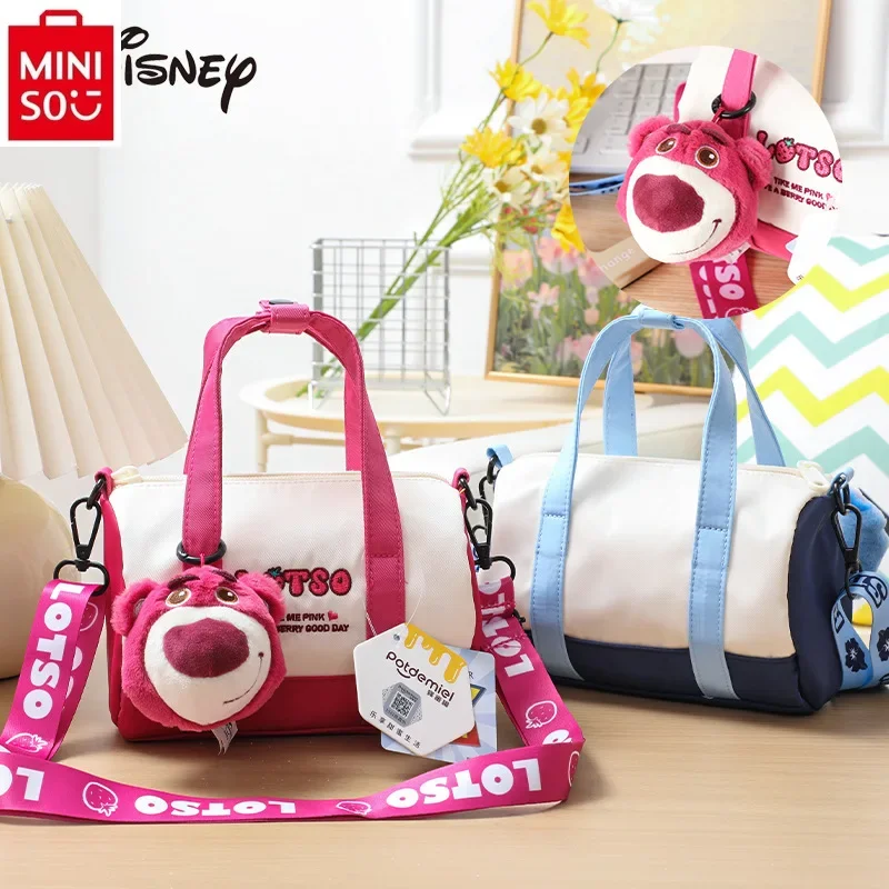 

MINISO Disney Strawberry Bear Stitch Cute Cartoon Hanger Casual Handheld Small Round Bag Student Simple Crossbody Bag