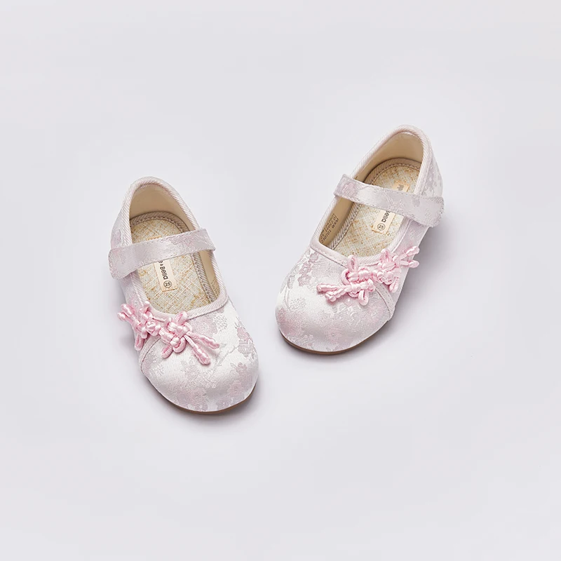 Dave Bella Spring Girls Leather Shoes Light Pink Outdoor Casual Shoes Satin Patterned Children Princess DB1247805