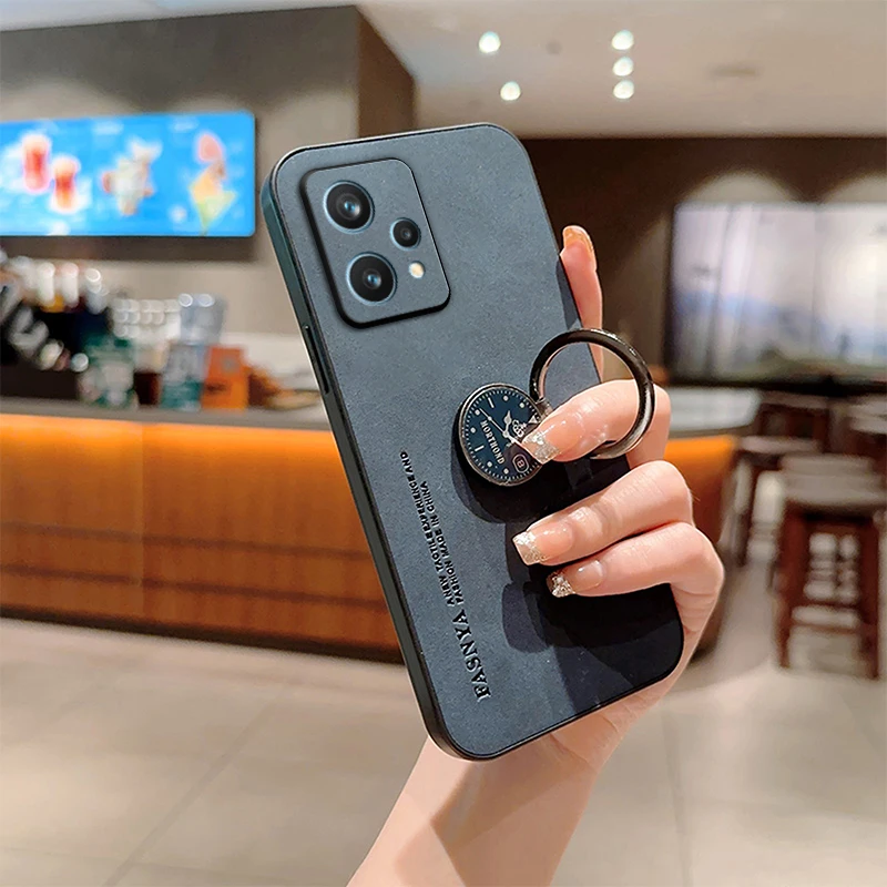 Realme9 Luxury SheepSkin Leather Ring Holder Phone Case On For Oppo Realme 8 9 9i 10 Pro Plus 4g 5g Back Cover Realme8 Realme10