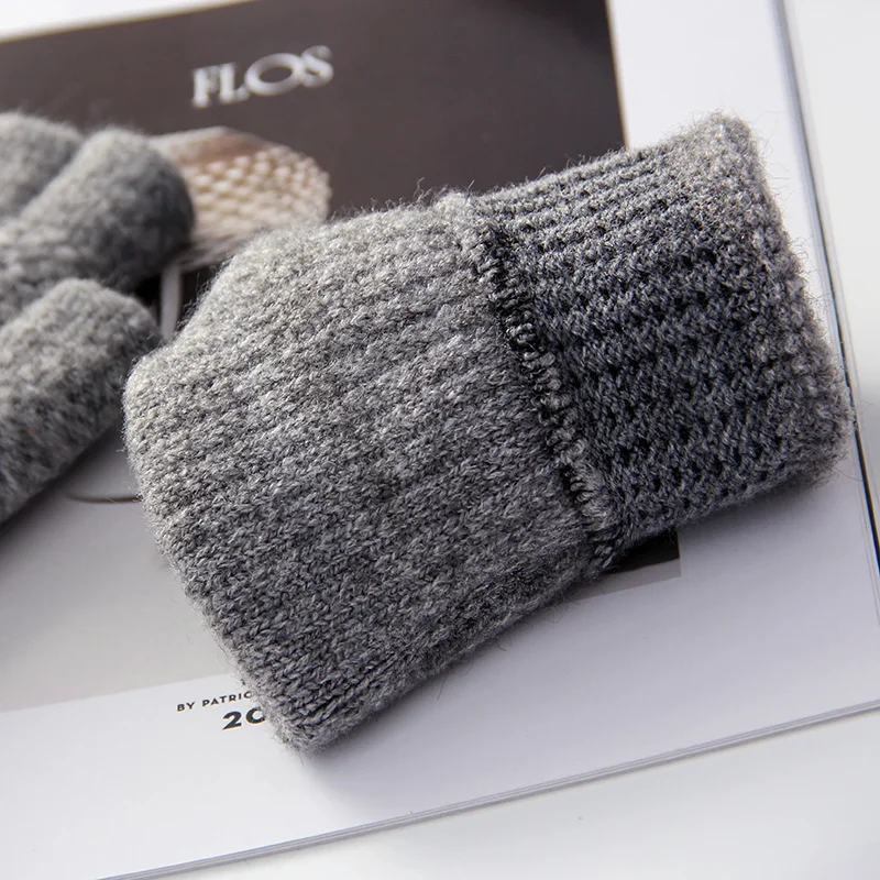 Winter Fingerless Gloves For Men Knitted Half Finger Glove Warm Wool Elastic Driving Gloves Outdoor Touchscreen Glove