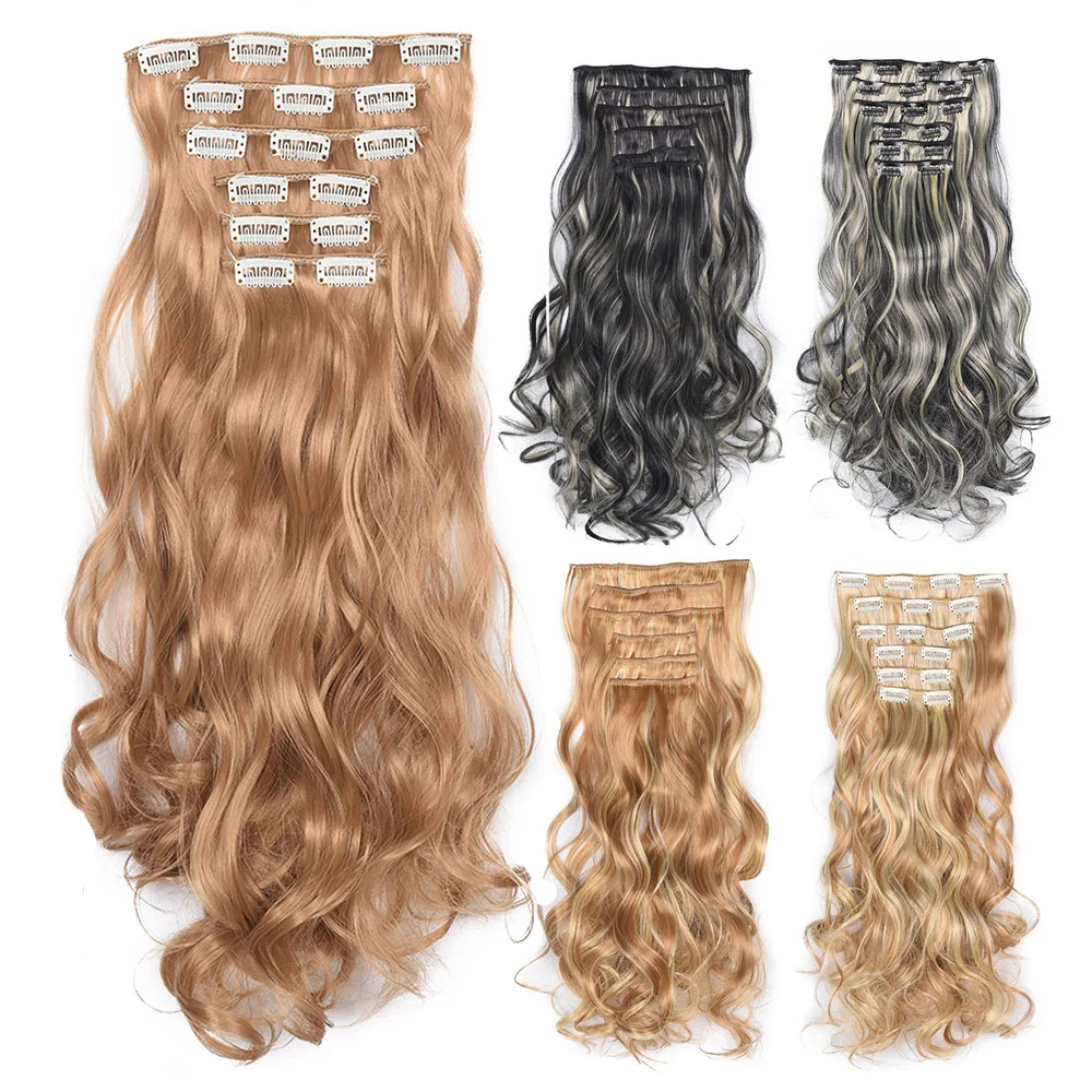 

VIVIEIEI Synthetic Wavy Clip In Hair Extensions 6 Pcs Long Wavy Natural Hair Extension 20 Inch 16 Clips Hairpieces for Women