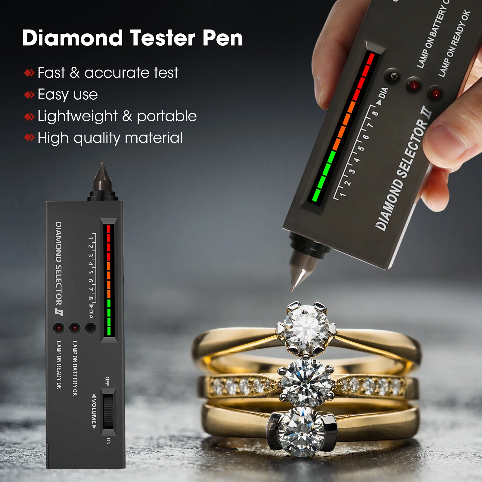 Diamond Tester LED Indicator Diamond Tester Pen High Accuracy Diamond Selector Detector