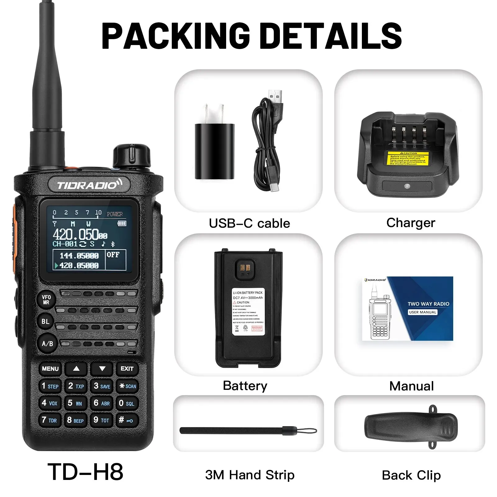 TIDRADIO TD H8 10W High Power Walkie Talkie Long Range Portable Two Way Radio Connection Phone APP Wireless Programming HAM GMRS 6