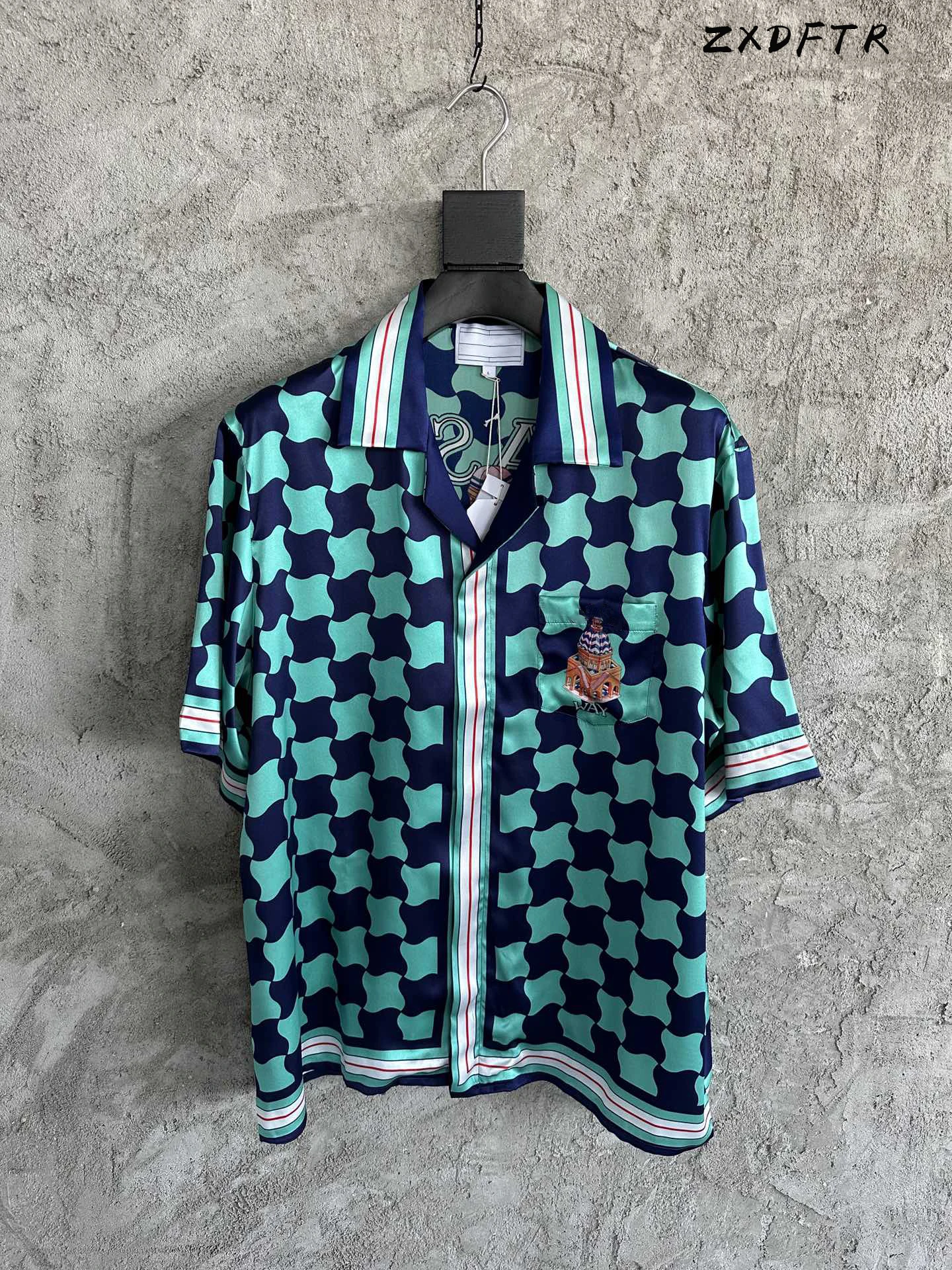 

ZXDFTR 2023SS Geometric Pattern Silk Short Sleeve Shirt