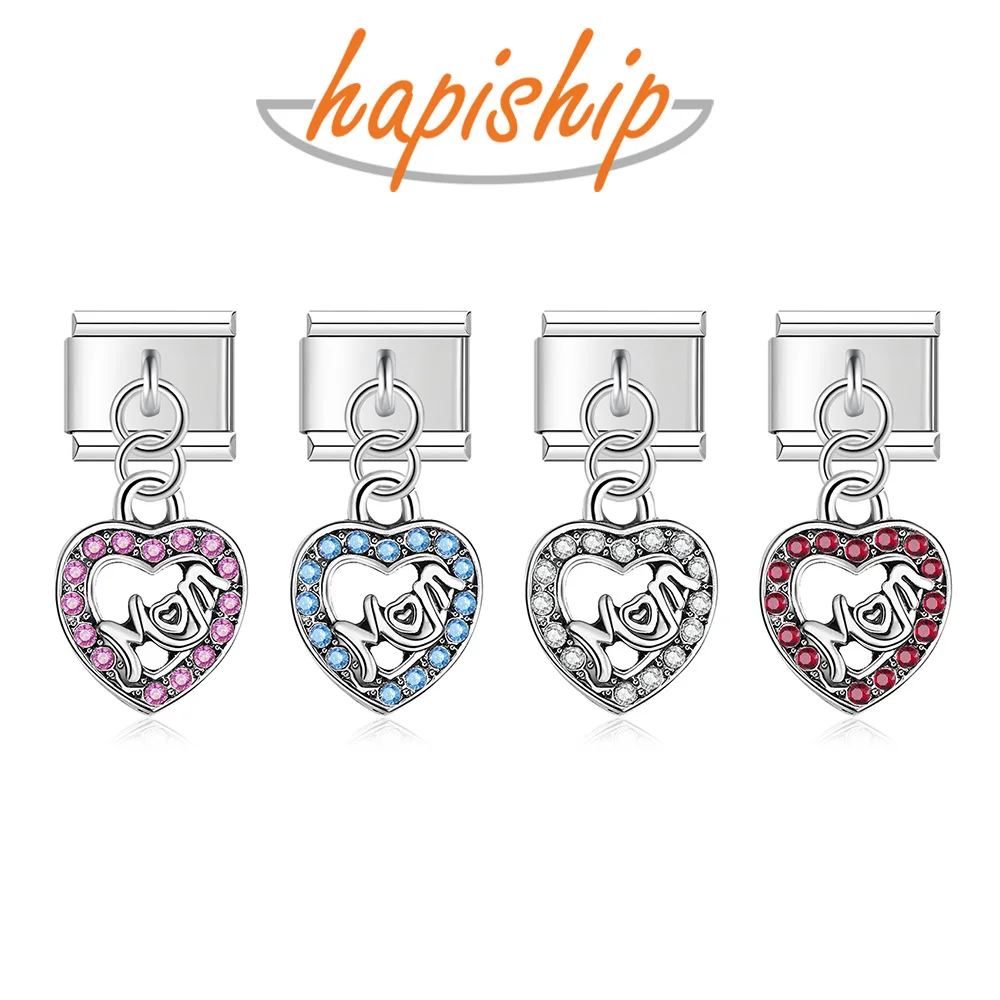 Daisy Heart Mom Color Rhinestone Italian Charm Bracelet With Charm Bracelet