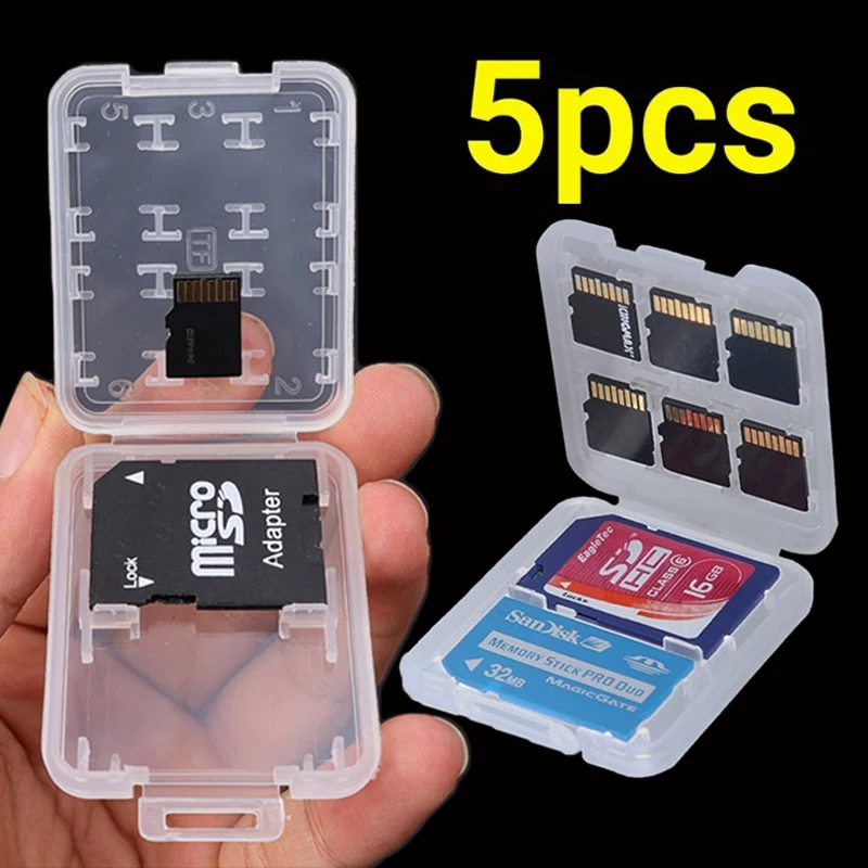 1-5PCS 8 in 1 Protector Holder Plastic Transparent mini For SD SDHC TF MS Memory Card Storage Case Box Bag