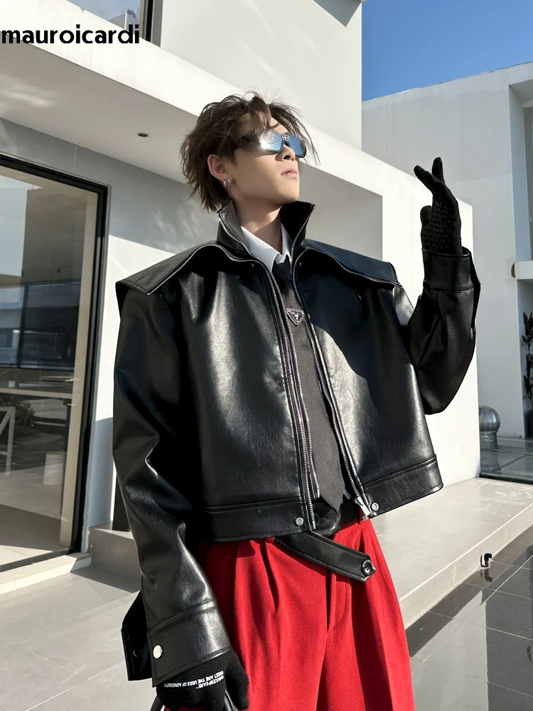 Mauroicardi Spring Autumn Cool Oversized Short Black Orange Soft