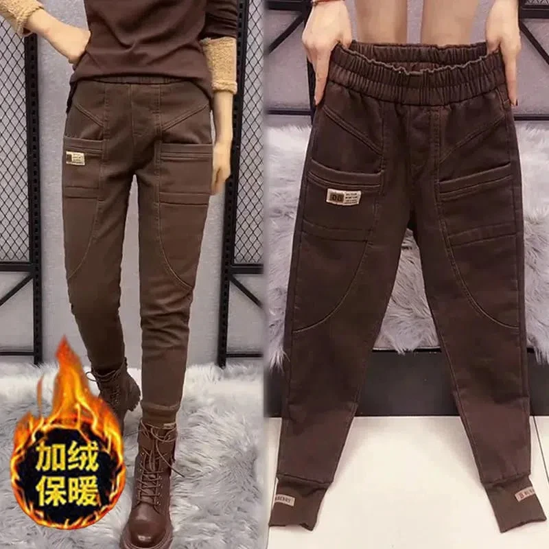 

2024 Fall/Winter New Loose Overalls Trousers Ladies Casual Plus Velvet Padded Pants Women's Harlan Daddy Pants Female Trend