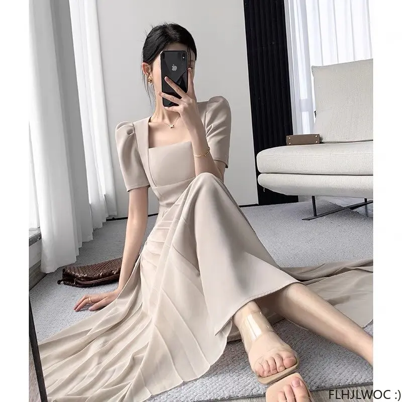 韓国風エレガント無地ロングドレス ドレス ロング丈 無地 豪華 エレガント パーティー 結婚式 韓国