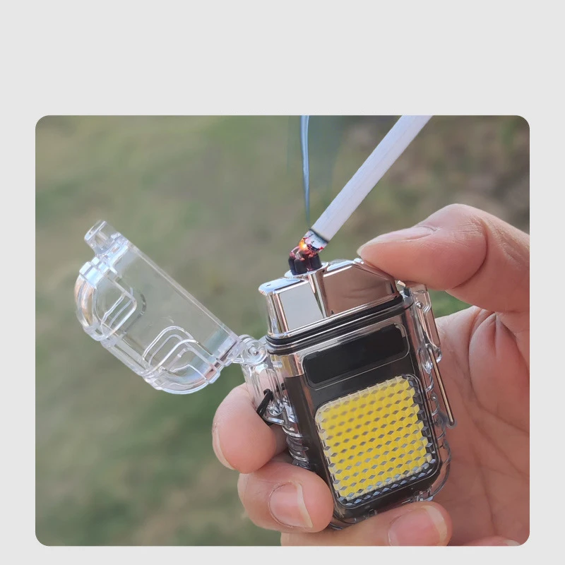 

New Transparent Windproof USB Double Arc Lighter, Personalized And Creative, With LED Flash Design, Outdoor Portable Tools